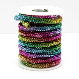 Tubo Cravejado em Strass / 6mm -  (1 METRO)-Colorida