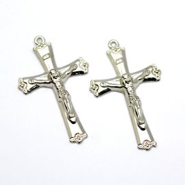 Crucifixo de Metal / 46x28mm - Com O Cristo (Unidade)-Níquel