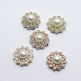 Aplique de Plástico / 16mm - Flor com Strass (unidade) - Dourado