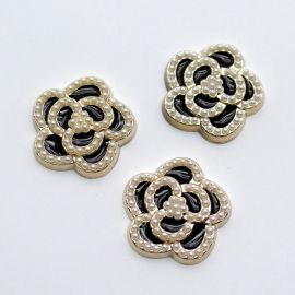 Aplique de Plástico / 21mm - Flor com Pérola (unidade) - Preto