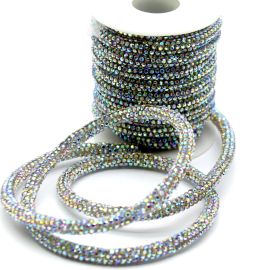 Tubo Cravejado em Strass / 6mm -  (1 METRO)-Transparente Furta-Cor