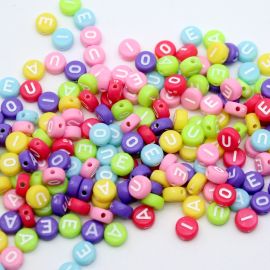 Conta Plástica Redonda / 6mm - Leitosa Só Vogais (20 gramas) - Cores Diversas