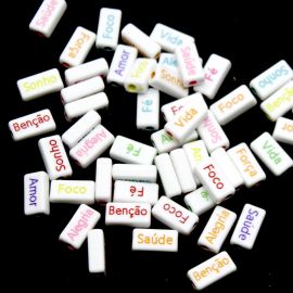 Pastilhas de Plástico / 7x15mm - Palavras em Português - Cores Diversas (20 gramas) - Branco