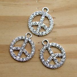 Pingente de Metal com Strass / 21x17mm - Símbolo da Paz (unidade) - Níquel
