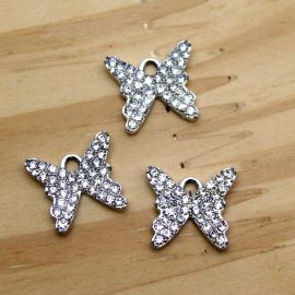 Pingente de Metal com Strass / 13x15mm - Borboleta (unidade) - Níquel