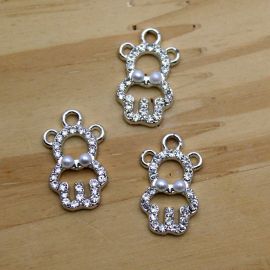 Pingente de Metal com Strass / 19x12mm - Ursinho (unidade) - Níquel