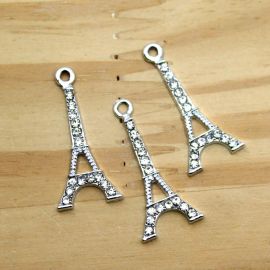 Pingente de Metal com Strass / 31x14mm - Torre Eiffel (unidade) - Níquel