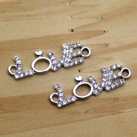 Entremeio de Metal com Strass / 9x30mm - Love  (unidade) - Níquel