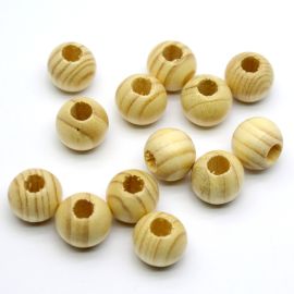 Bola de Madeira com Furo Largo / 20mm - Riscada (10 gramas)