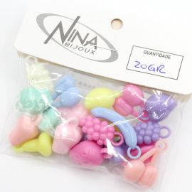 Mix Multicolorido Leitoso / 18mm - Pingente - Frutas Diversas (20 gramas)