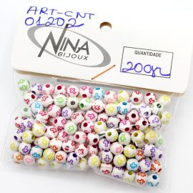 Bola Plástica / 6mm - Detalhe Cruz - Cores Diversas (20 Gramas) - Branca