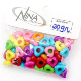 Mix Multicolorido Leitoso / 12X12mm - Coração Vazado (20 gramas)