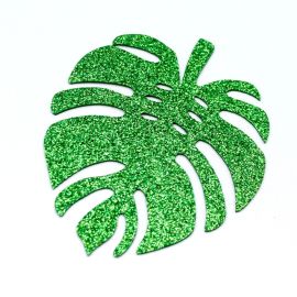 Aplique de E.V.A com Glitter / 11,5x9,5cm - Folha Costela de Adão (unidade)