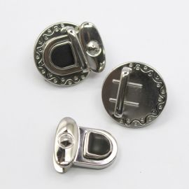 Fecho de Metal para Bolsa / 35x31mm - Com Detalhe em Resina Preta (1 kit)