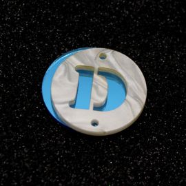 Placa em Acrílico Perolada / 3cm - Redondo - Letra Vazada - 2 Furos (PAR) - Azul -D