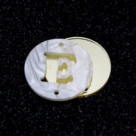 Placa em Acrílico Perolada / 3cm - Redondo - Letra Vazada - 2 Furos (PAR) - Dourado -E