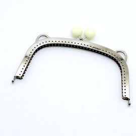 Alça de Metal para Bolsa / 18x12,5cm - Detalhe fecho Bola (unidade)-Níquel