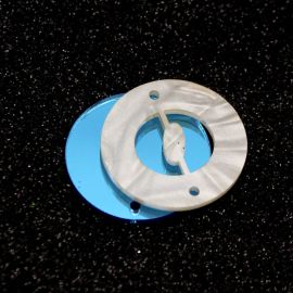 Placa em Acrílico Perolada / 3cm - Redondo - Letra Vazada - 2 Furos (PAR) - Azul -O