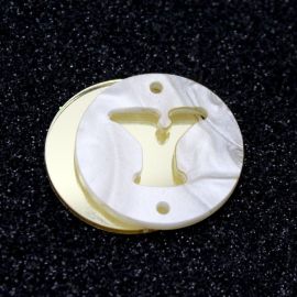 Placa em Acrílico Perolada / 3cm - Redondo - Letra Vazada - 2 Furos (PAR) - Dourado -Y