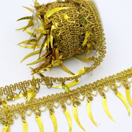 Passamanaria / 2cm - Fita Galão Metalizada com Paetê - (1 metro) - Dourada