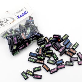 Pastilha de Plástico / 7x15mm - Palavras em Inglês - Cores Diversas (20 gramas) - Preto