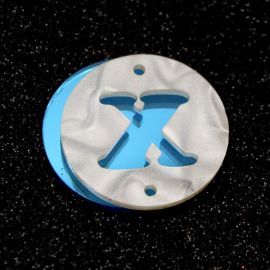 Placa em Acrílico Perolada / 3cm - Redondo - Letra Vazada - 2 Furos (PAR) - Azul -X