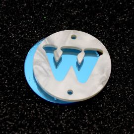 Placa em Acrílico Perolada / 3cm - Redondo - Letra Vazada - 2 Furos (PAR) - Azul -W