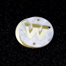 Placa em Acrílico Perolada / 3cm - Redondo - Letra Vazada - 2 Furos (PAR) - Dourado -W