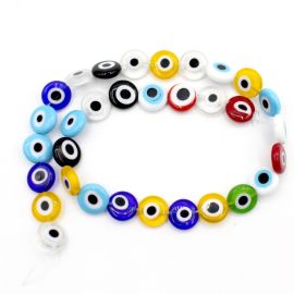 Olho Grego de Vidro / 12mm - Pastilha - Cores Diversas (1 Fio com Aprox. 28 Unidades)