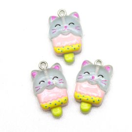 Pingente de Resina / 22x14mm - Picolé Gatinho (unidade)