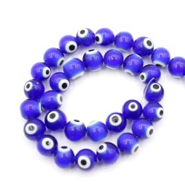 Olho Grego de Vidro / 10mm - Bola (1 Fio com Aprox. 37 Unidades)