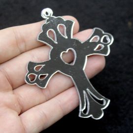 Crucifixo de Acrílico Espelhado / 65x51mm - (Unidade) - Prata