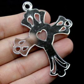 Crucifixo de Acrílico Espelhado / 80x65mm -  (Unidade) - Prata