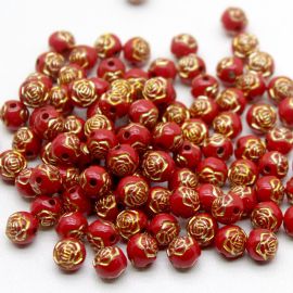 Bola Plástica / 8mm - Detalhe de Flor Dourado (10 Gramas)