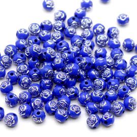 Bola Plástica / 8mm - Detalhe de Flor Prata (10 Gramas)