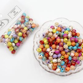 Bola Plástica / 8mm - Cores Diversas - Detalhe de Flor (20 Gramas)