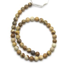 Fio de Pedra Natural / 8mm - Bola - Jaspe Madeira (Aprox.: 46 Unidades)