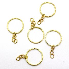 Argola de Metal para Chaveiro / 25mm - Ondulada com Corrente (unidade)-Dourado