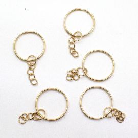 Argola de Metal para Chaveiro / 25mm - com Corrente (unidade)-Dourado