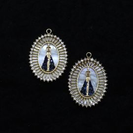 Medalhão de N. Senhora Aparecida / 44x32mm - Oval com Strass (unidade)