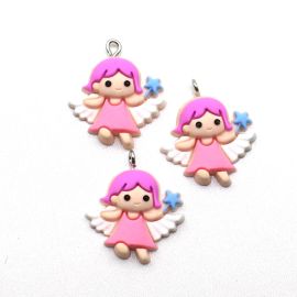 Pingente Emborrachado / 27mm - Fadinha Rosa (Unidade)