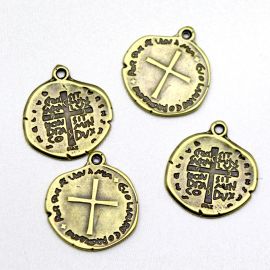 Medalha de Metal / 27mm - Duas Cruzes (Unidade) - Ouro Velho