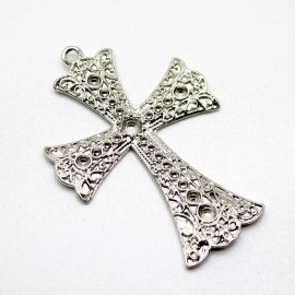 Crucifixo de Metal / Terço pra Noiva - 89x55mm (Unidade)-Níquel