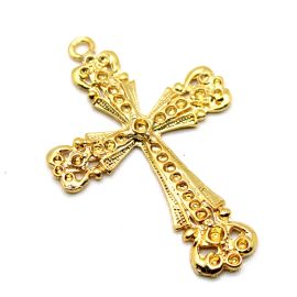 Crucifixo de Metal  Dourado / Terço pra Noiva - 72x48mm (Unidade)
