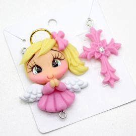 Crucifixo e Salve Rainha em Biscuit - Anjinha Rosa (1PAR)