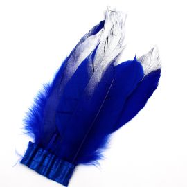 Pena de Ganso Pintada / 15cm - Pontas Prateadas (6 unidades)