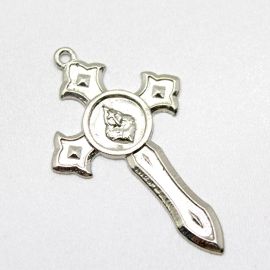 Crucifixo de Metal Níquel / 54x32mm - Coração Sagrado (Unidade)