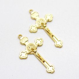 Crucifixo de Metal / 46x27mm - Cristo e São Bento (Unidade)-Dourado