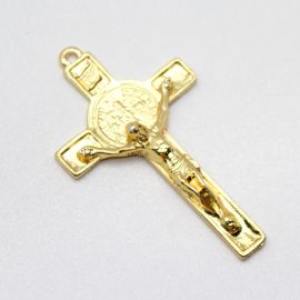 Crucifixo de Metal / 72x41mm - Cristo e São Bento (Unidade)-Dourado