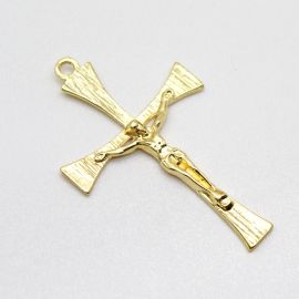 Crucifixo de Metal Dourado / 74x46mm - Cristo (Unidade)